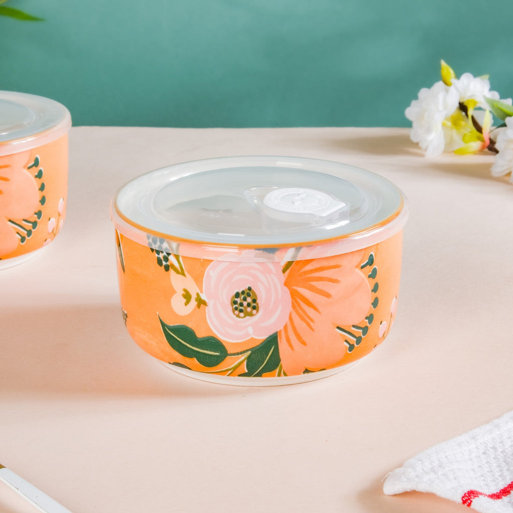 Meadow Muse Ceramic Lunch Box Orange 550 ml Set Of 2 Nestasia