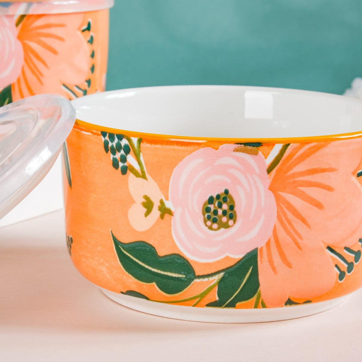Meadow Muse Ceramic Lunch Box Orange 550 ml Set Of 2 Nestasia