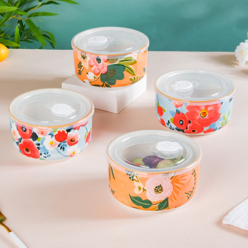 Meadow Muse Ceramic Lunch Box Orange 550 ml Set Of 2 Nestasia