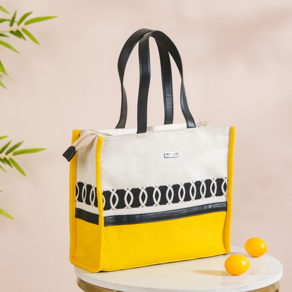 Canvas Cotton Tote Bag Yellow Set Of 2 Nestasia