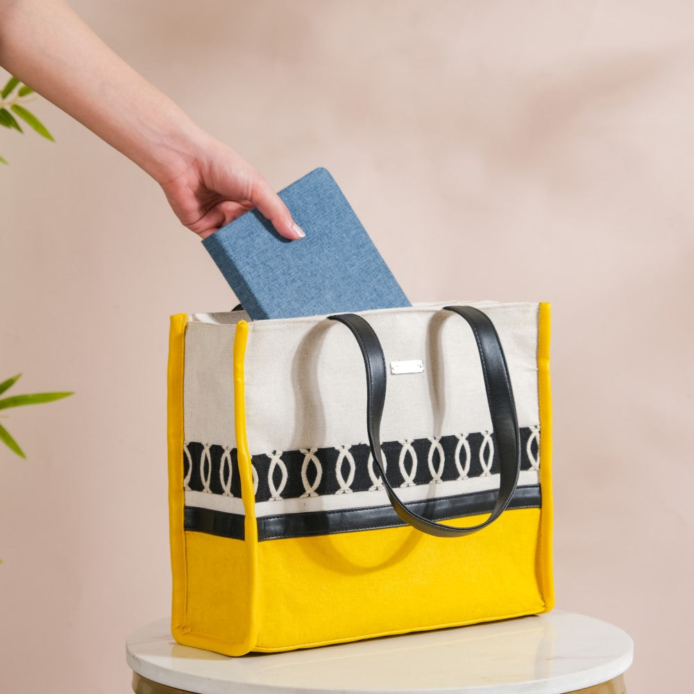 Canvas Cotton Tote Bag Yellow Set Of 2 Nestasia