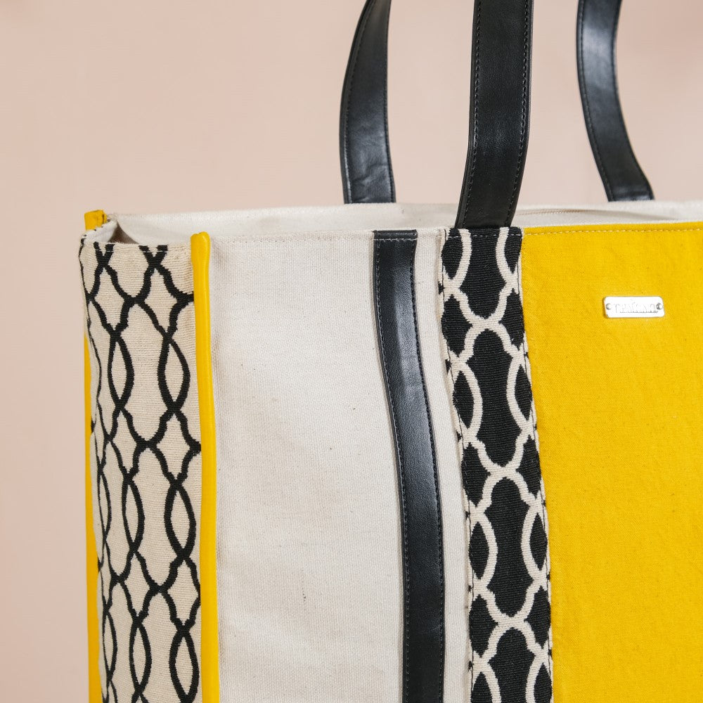 Canvas Cotton Tote Bag Yellow Set Of 2 Nestasia
