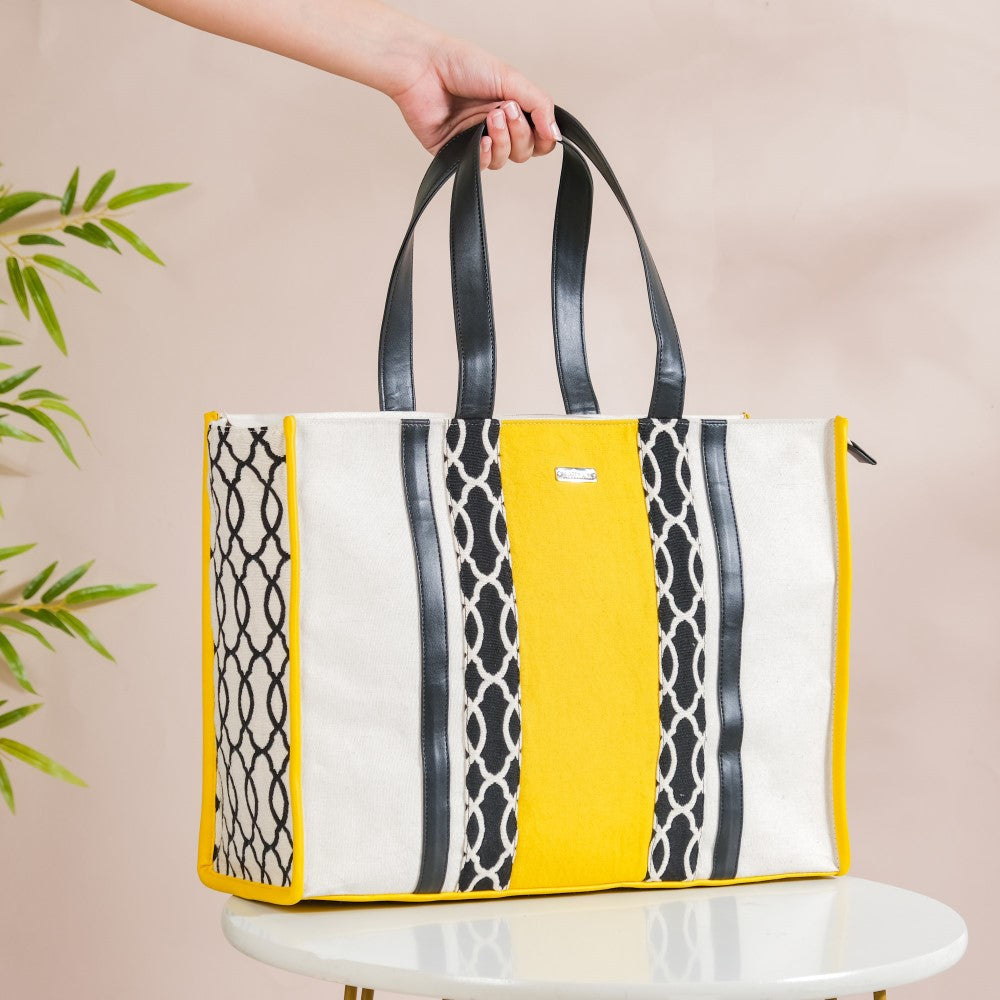 Canvas Cotton Tote Bag Yellow Large 17 X 12 Inch Nestasia