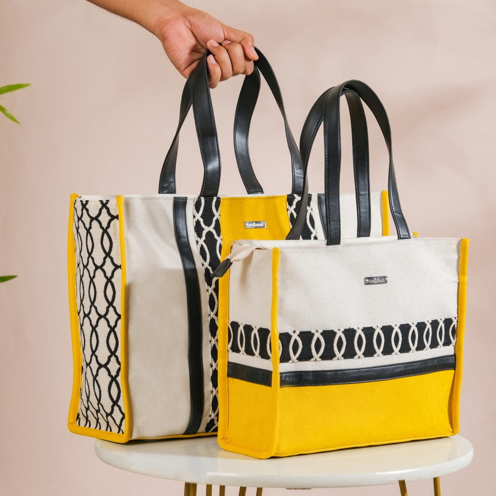 Canvas Cotton Tote Bag Yellow Set Of 2 Nestasia
