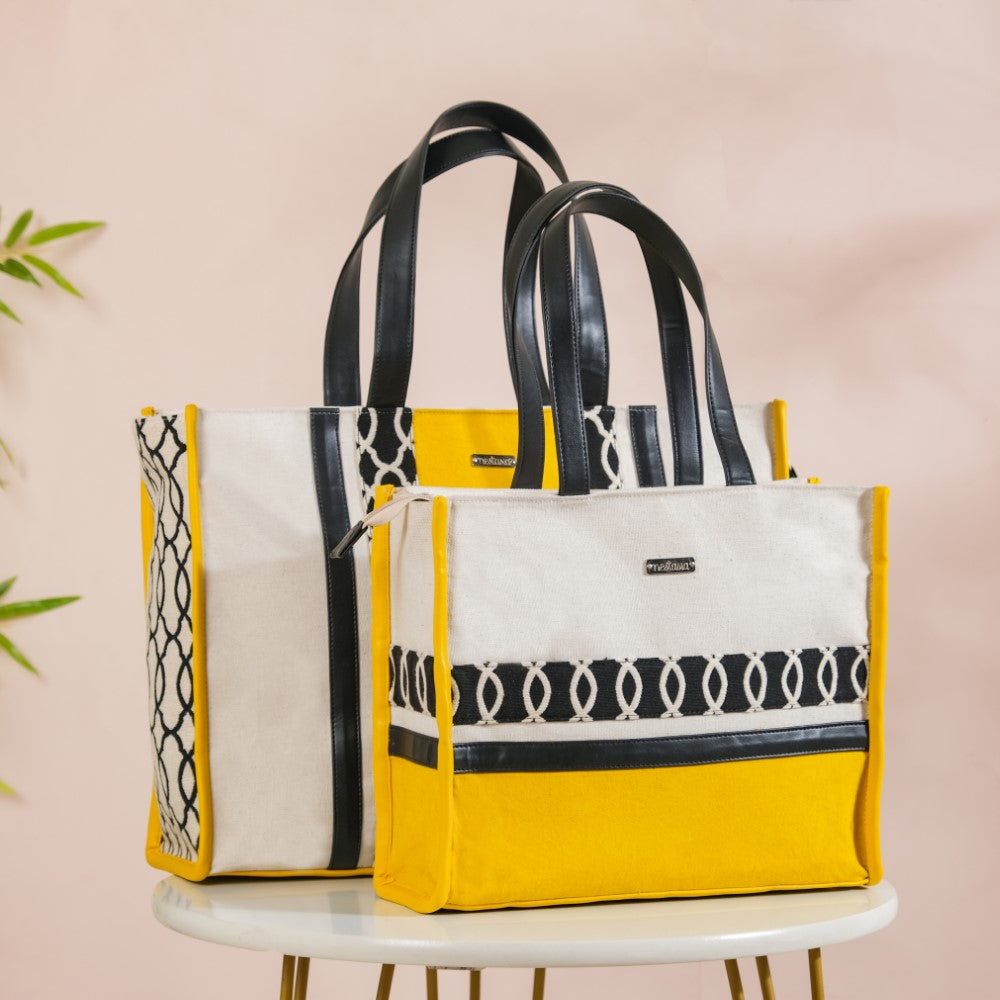 Canvas Cotton Tote Bag Yellow Set Of 2 Nestasia
