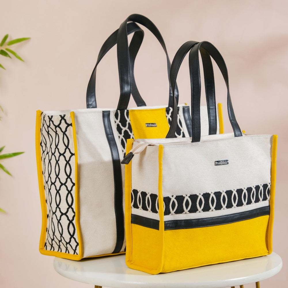 Canvas Cotton Tote Bag Yellow Set Of 2 Nestasia