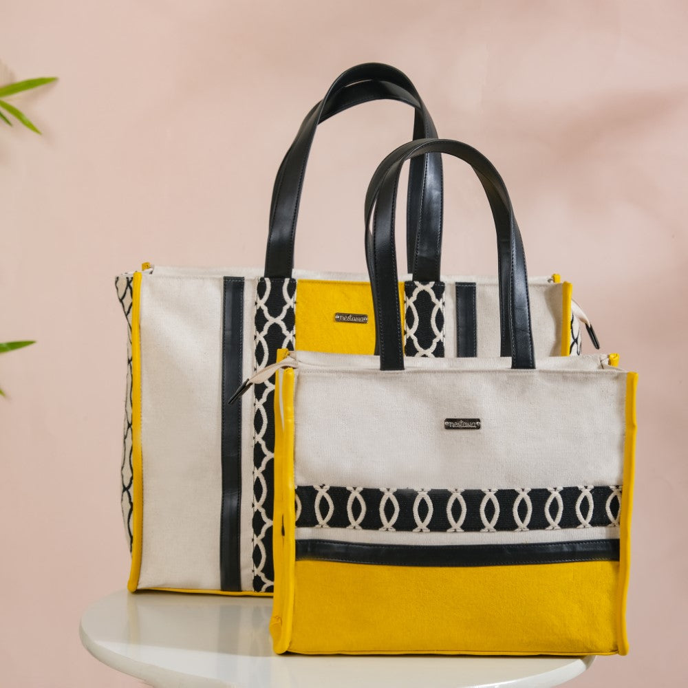 Canvas Cotton Tote Bag Yellow Set Of 2 Nestasia