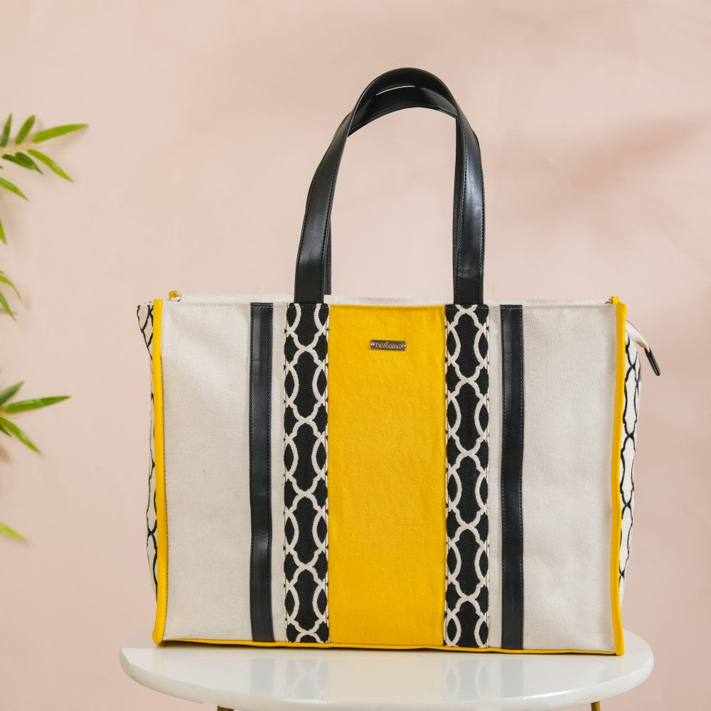 Canvas Cotton Tote Bag Yellow Large 17 X 12 Inch Nestasia