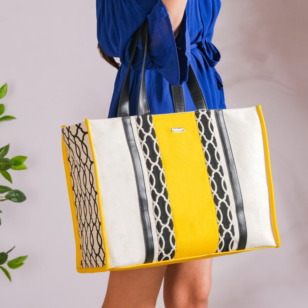 Canvas Cotton Tote Bag Yellow Large 17 X 12 Inch Nestasia