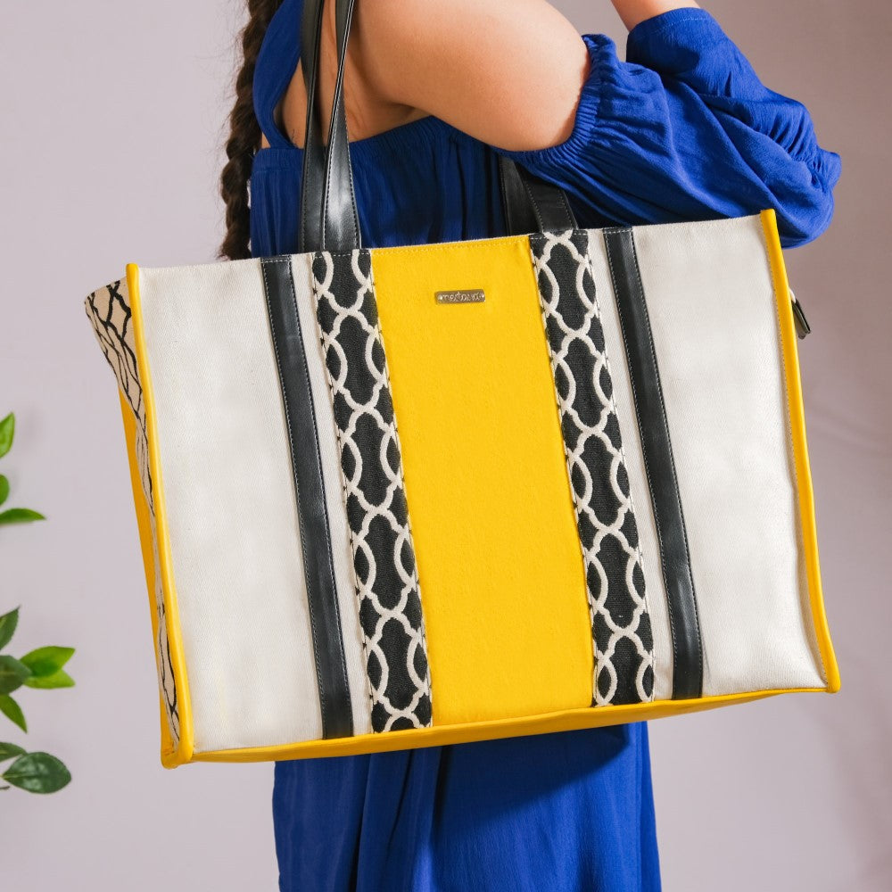 Canvas Cotton Tote Bag Yellow Set Of 2 Nestasia