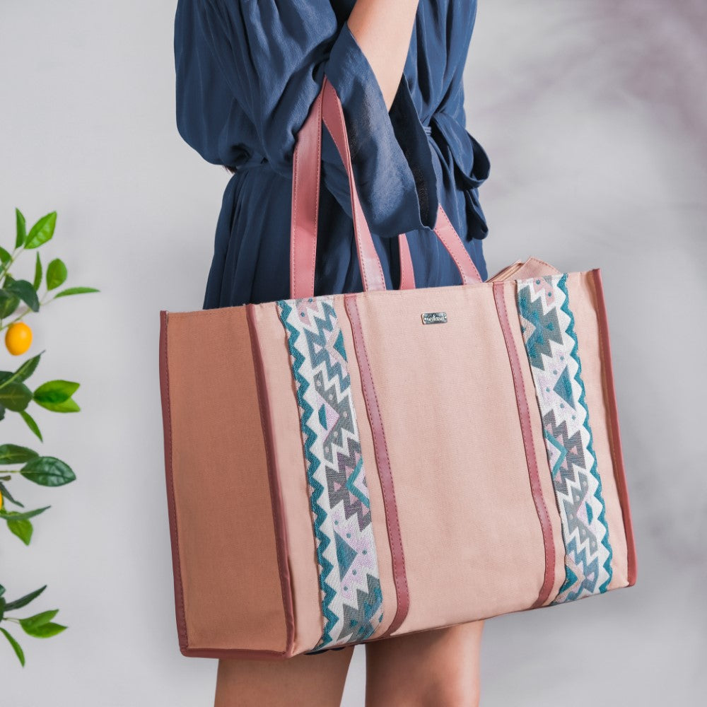 Boho Shopper Bag Pink Large 17 X 12 Inch Nestasia