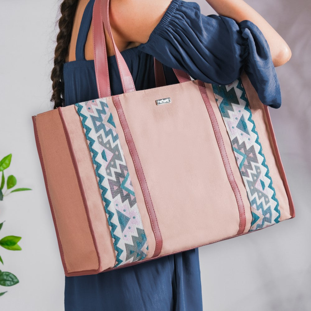 Boho Shopper Bag Pink Large 17 X 12 Inch Nestasia