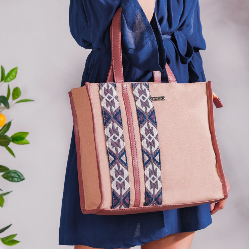 Boho Shopper Bag Pink Set Of 2 Nestasia
