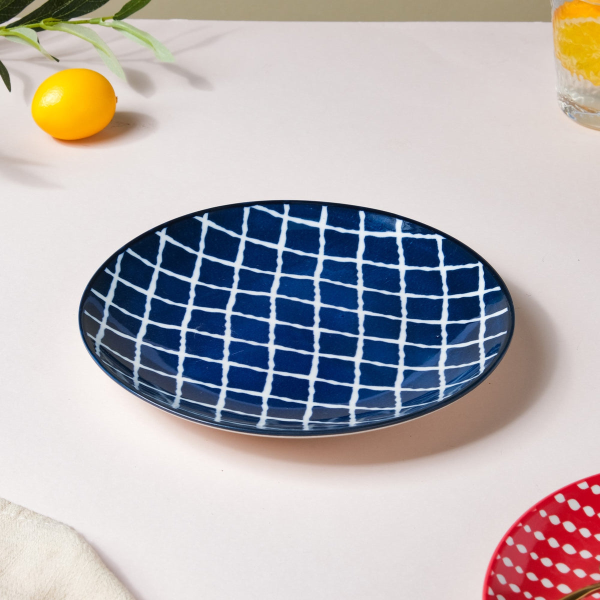 Shibori Chequered Starter Plate Blue 7.5 Inch Set Of 2 Nestasia