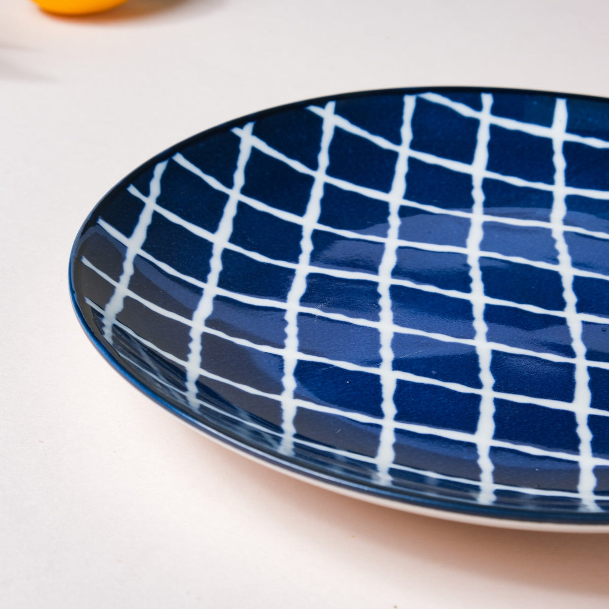 Shibori Chequered Starter Plate Blue 7.5 Inch Set Of 2 Nestasia