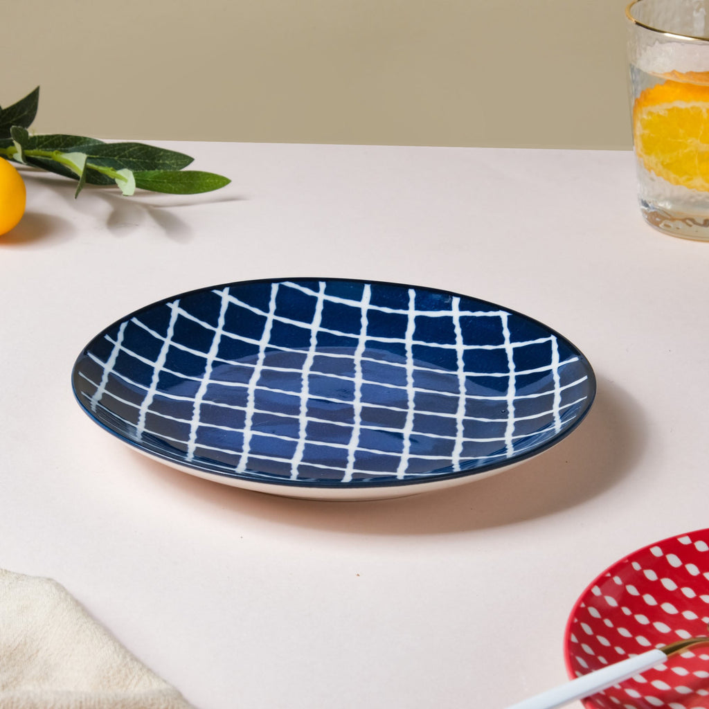 Shibori Chequered Starter Plate Blue 7.5 Inch Set Of 2 Nestasia
