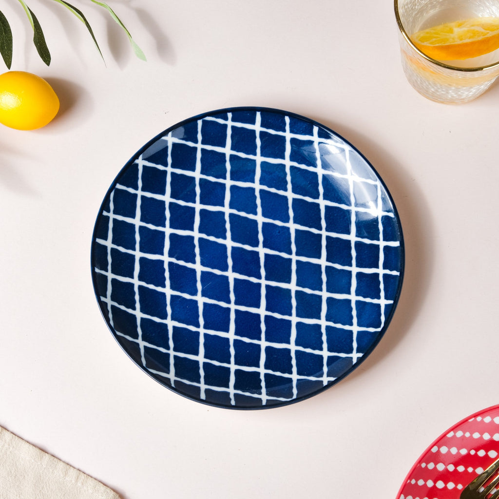 Shibori Chequered Starter Plate Blue 7.5 Inch Set Of 2 Nestasia