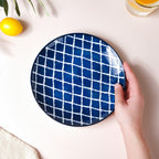 Shibori Chequered Starter Plate Blue 7.5 Inch Set Of 2 Nestasia