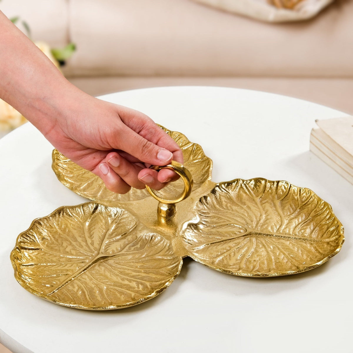 Lotus Leaf Trio Platter Gold Nestasia