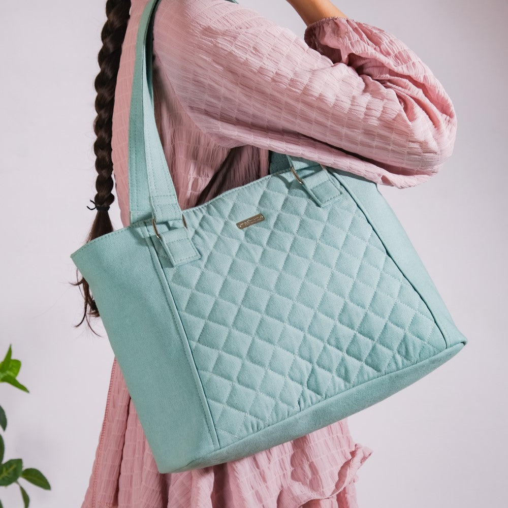 Mint Canvas Quilted Tote Bag Nestasia