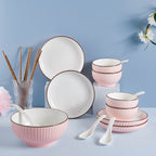 Pink Blossom 18 Piece Pasta Set For 4 Nestasia