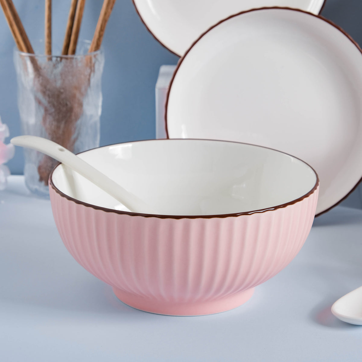 Pink Blossom 18 Piece Pasta Set For 4 Nestasia