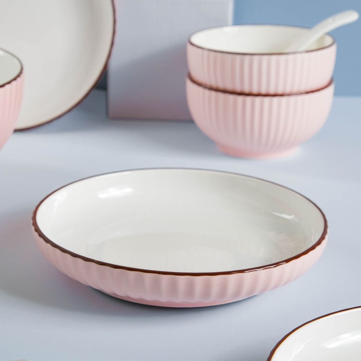 Pink Blossom 18 Piece Pasta Set For 4 Nestasia