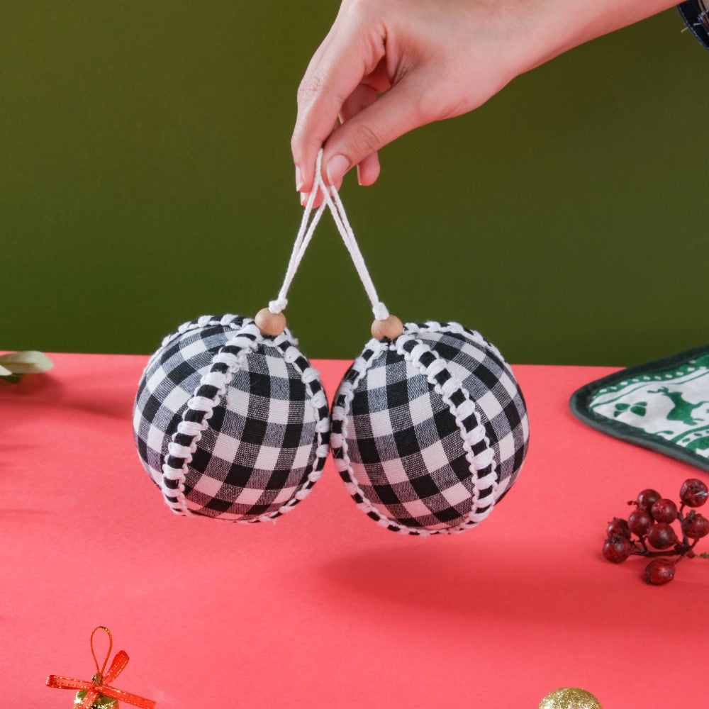 Plaid Christmas Ball Ornament Set Of 2 Nestasia