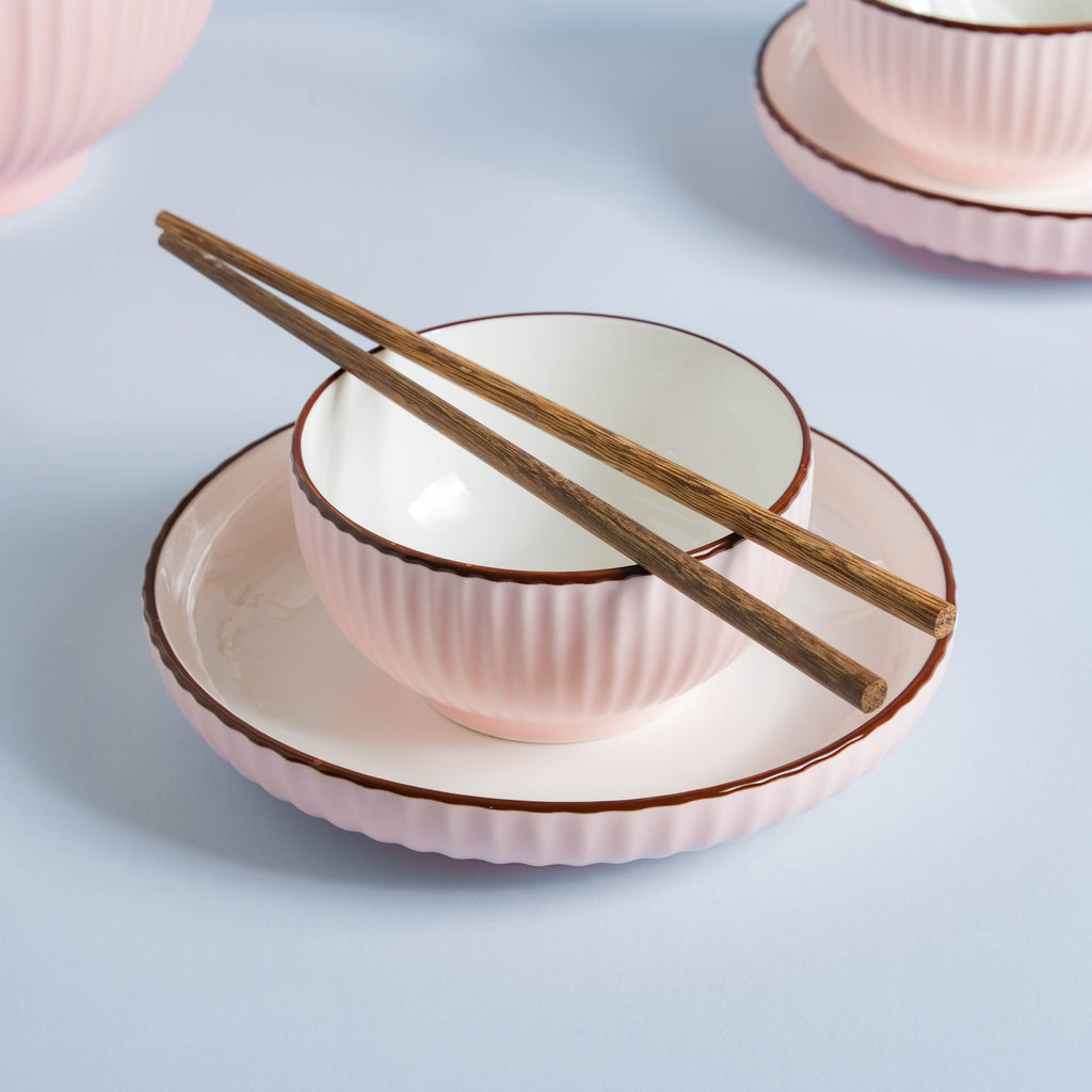 Pink Blossom 18 Piece Pasta Set For 4 Nestasia