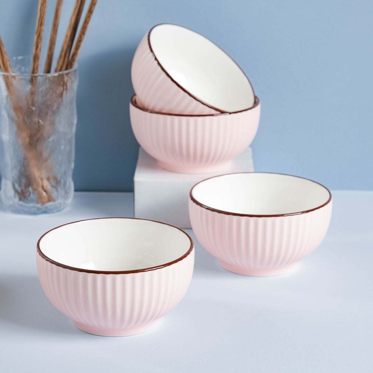 Pink Blossom 18 Piece Pasta Set For 4 Nestasia