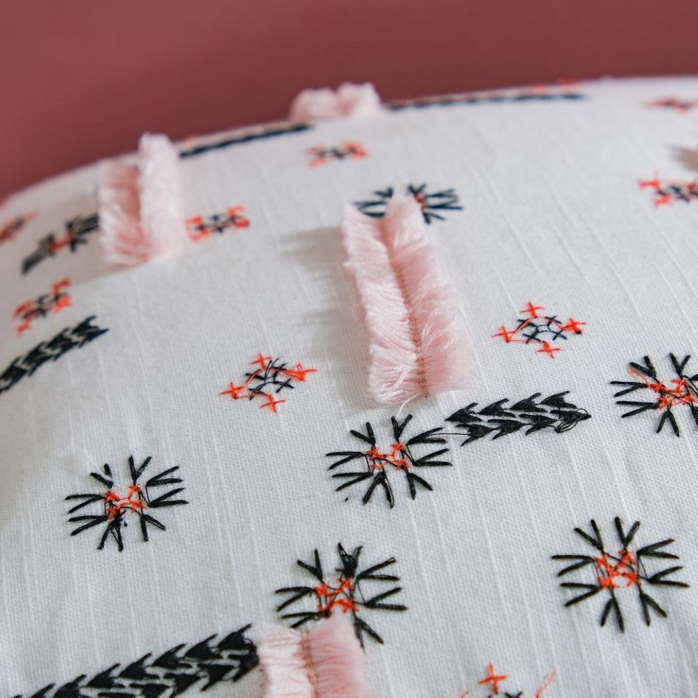 Geometric Embroidered Cotton Cushion Cover 16 inch Nestasia