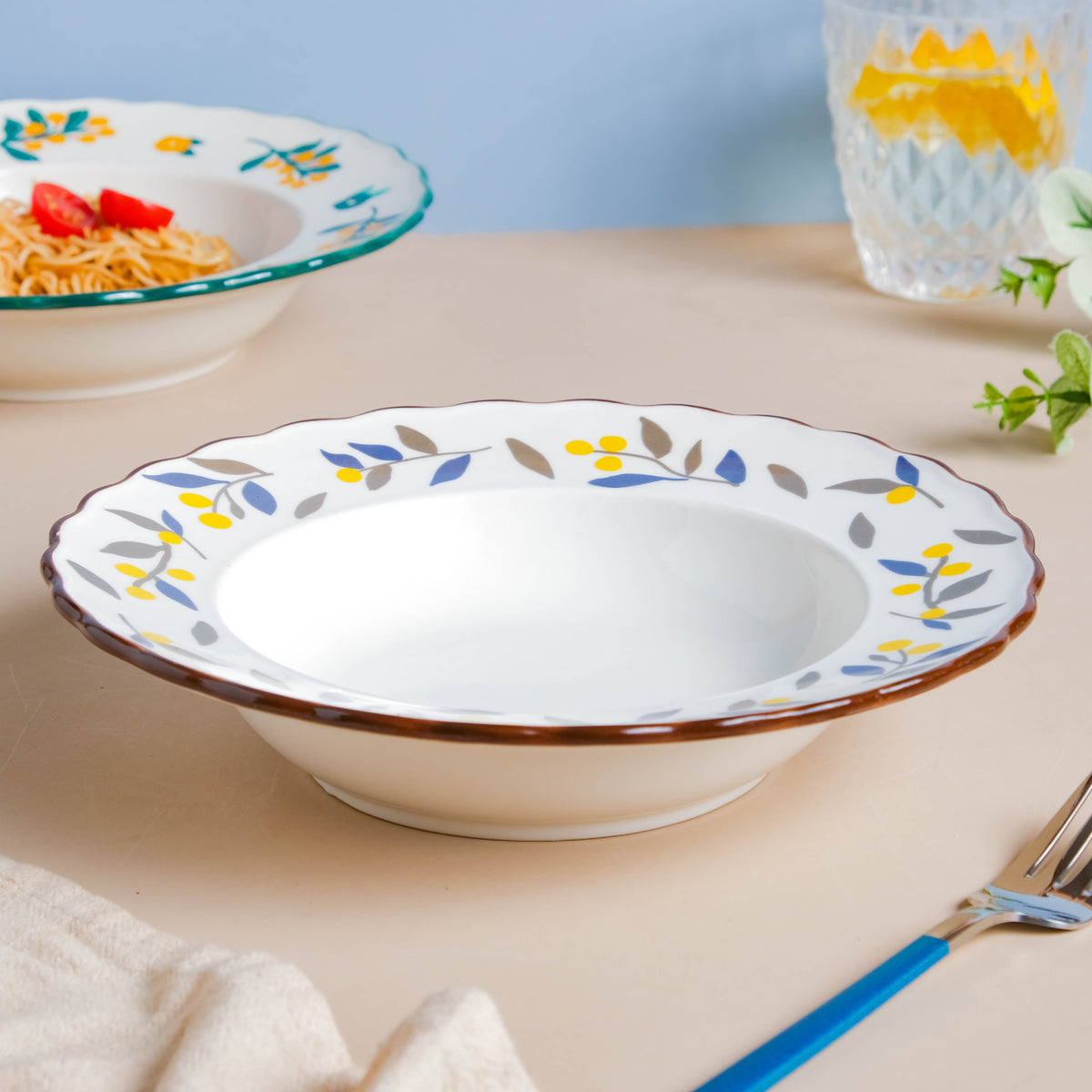 Laurel Blue and Poppy Yellow Pasta Plate Nestasia