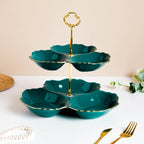 Dessert O' Clock Emerald Two Tier Golden Platter Nestasia