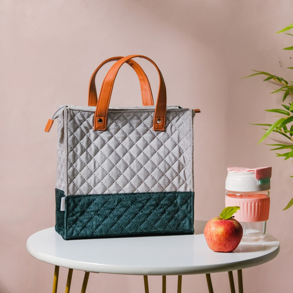 Luxe Velvet Lunch Bag Grey And Green Nestasia