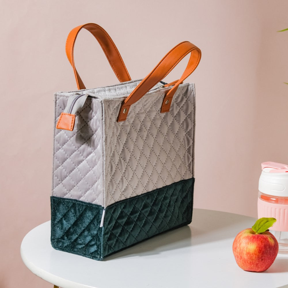 Luxe Velvet Lunch Bag Grey And Green Nestasia