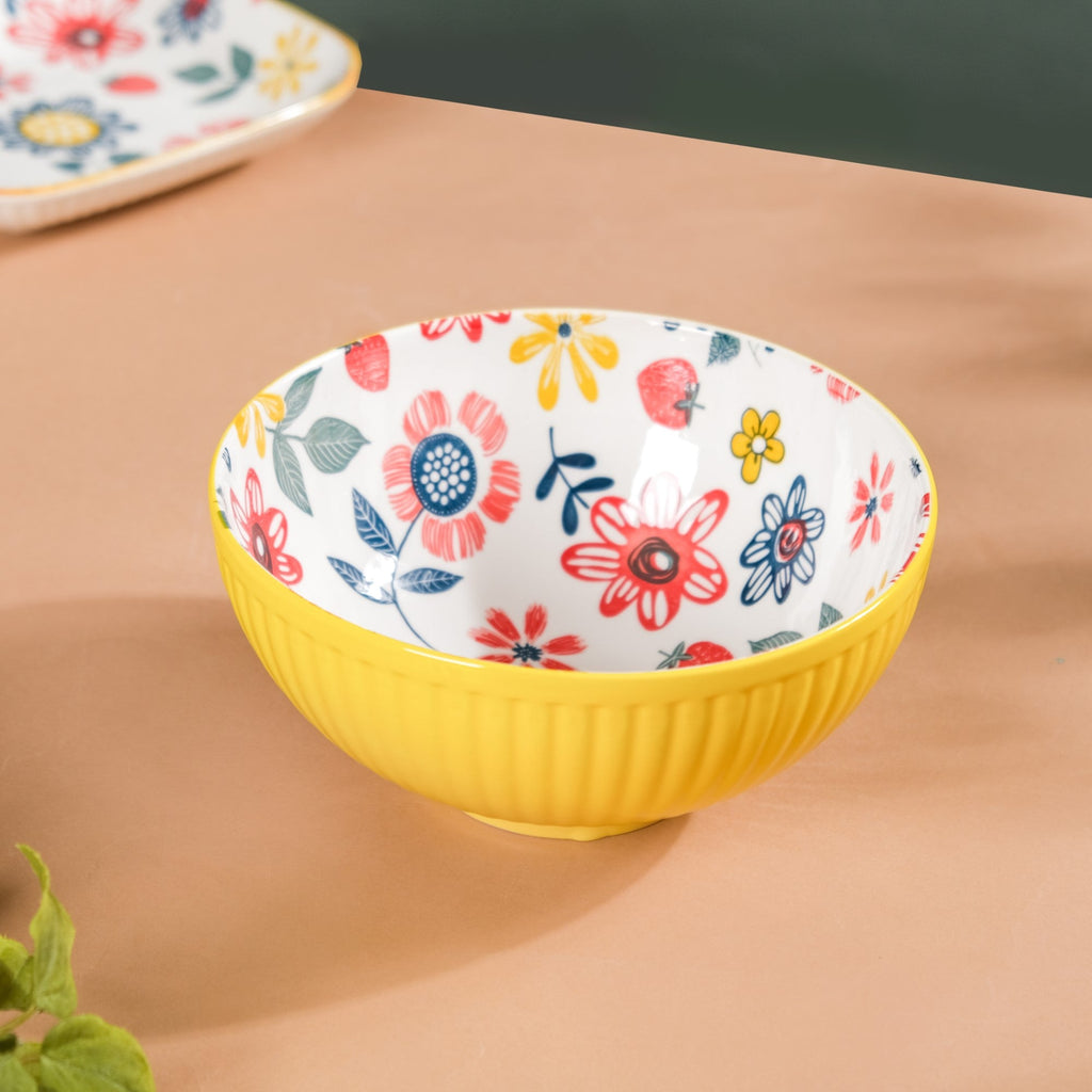 Spring Floral Ceramic Ribbed Serving Bowl 8 Inch Nestasia