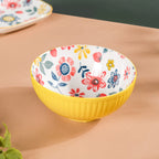 Spring Floral Ceramic Ribbed Serving Bowl 8 Inch Nestasia