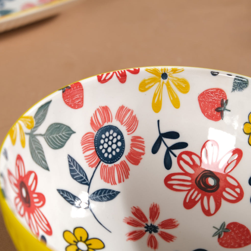 Spring Floral Ceramic Ribbed Serving Bowl 8 Inch Nestasia
