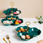 Dessert O' Clock Emerald Two Tier Golden Platter Nestasia