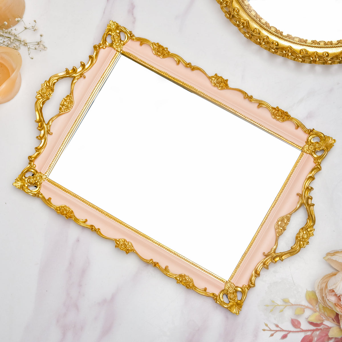 Theia Glam Square Gold Tray With Handles Nestasia