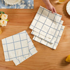 Slate Blue Grid Pure Cotton Table Napkin Set Of 4 Nestasia