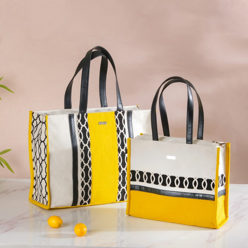 Canvas Cotton Tote Bag Yellow Set Of 2 Nestasia