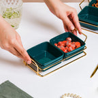 Green Glossy Ceramic Bowls And Tray Set Of 3 200ml Nestasia