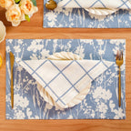 Slate Blue Grid Pure Cotton Table Napkin Set Of 4 Nestasia