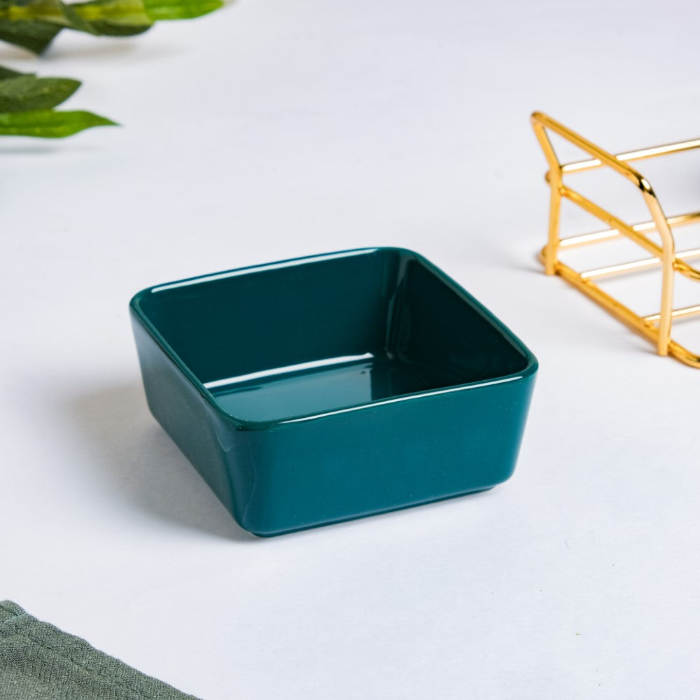 Pine Green Glossy Ceramic Bowls And Tray Set Of 4 200ml Nestasia