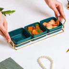 Pine Green Glossy Ceramic Bowls And Tray Set Of 4 200ml Nestasia