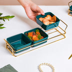 Pine Green Glossy Ceramic Bowls And Tray Set Of 4 200ml Nestasia