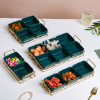Green Glossy Ceramic Bowls And Tray Set Of 3 200ml Nestasia