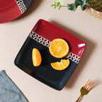 Carmine Red and Black Square Plate 8 Inch Nestasia