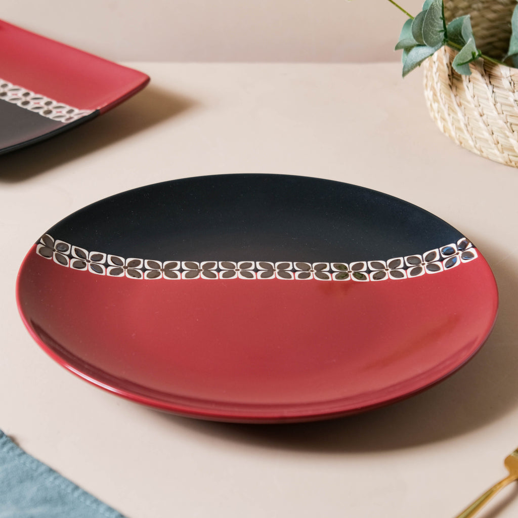 Carmine Red and Black Dinner Plate 11 Inch Nestasia